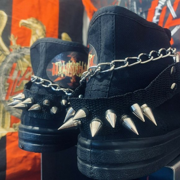 Punk Studded Skate shoes A-5 Spikes Strap And Chai - Picture 2 of 11